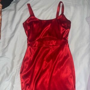 Red Satin Cutout Bodycon Dress